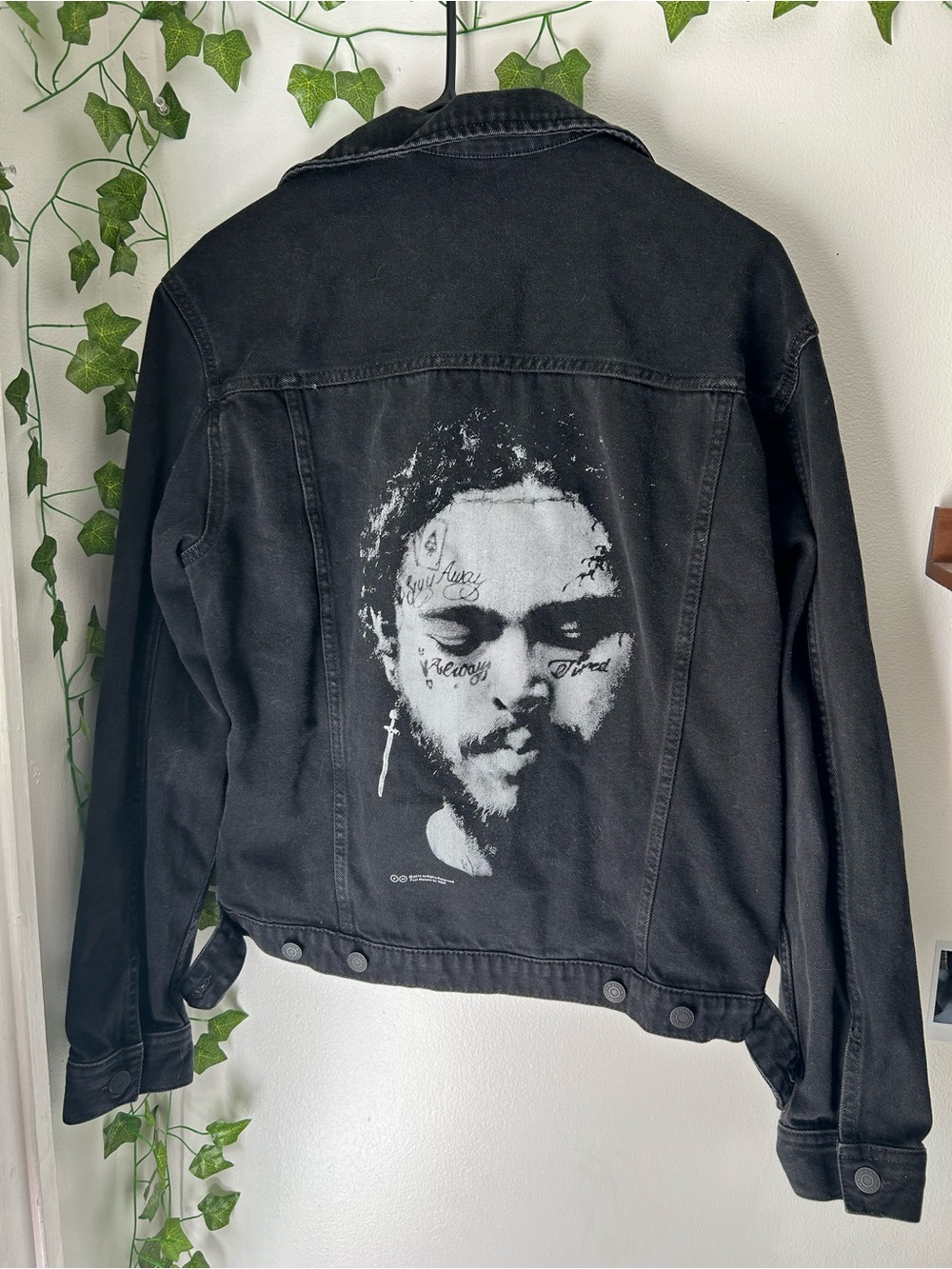 Divided Black Denim Jacket with Post Malone Portrait Back Print Size S